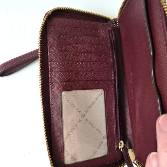 Michael Kors Wallet Burgundy Jet Set Travel Saffiano Leather Zip Around Wristlet - Picture 9 of 11